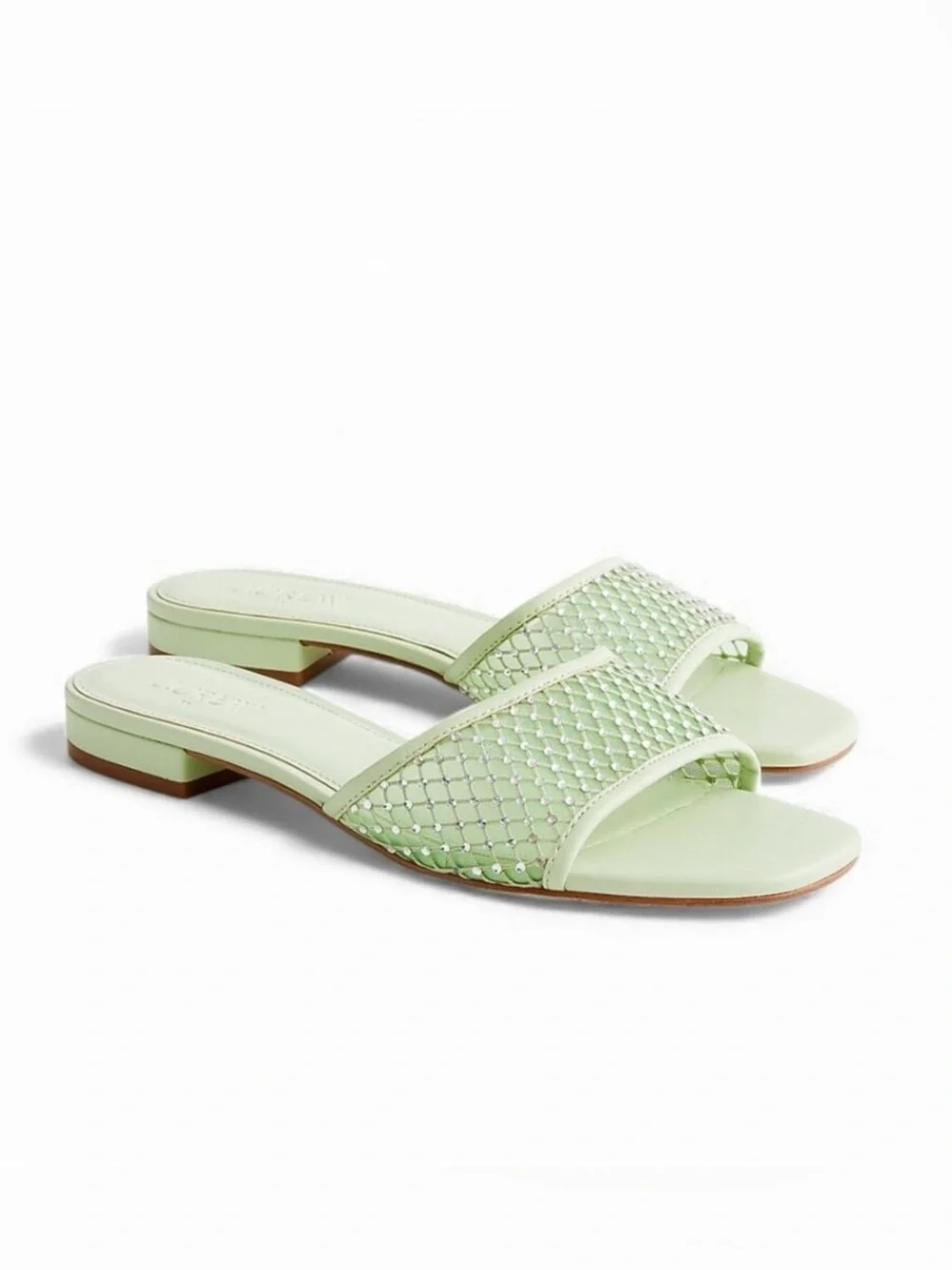 J. Crew Mint Green Mesh Rhinestone Crystal-Embellished Slide Sandals
